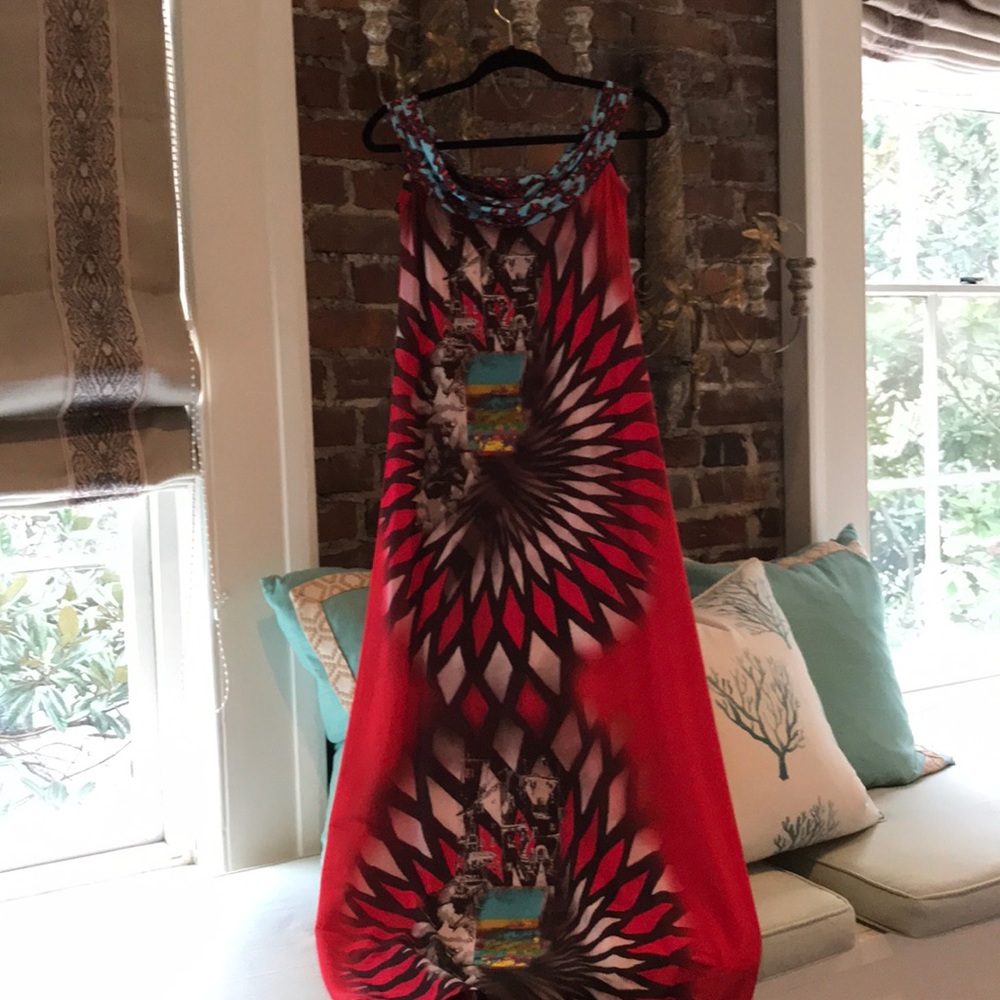 Brightly Pattered Italian Red Maxi Dress
